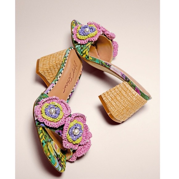 Betsey Johnson Shoes - Betsey Johnson Dietrich Bright Multi Floral Pearl Beaded Summer 3" Heel Womens 9
